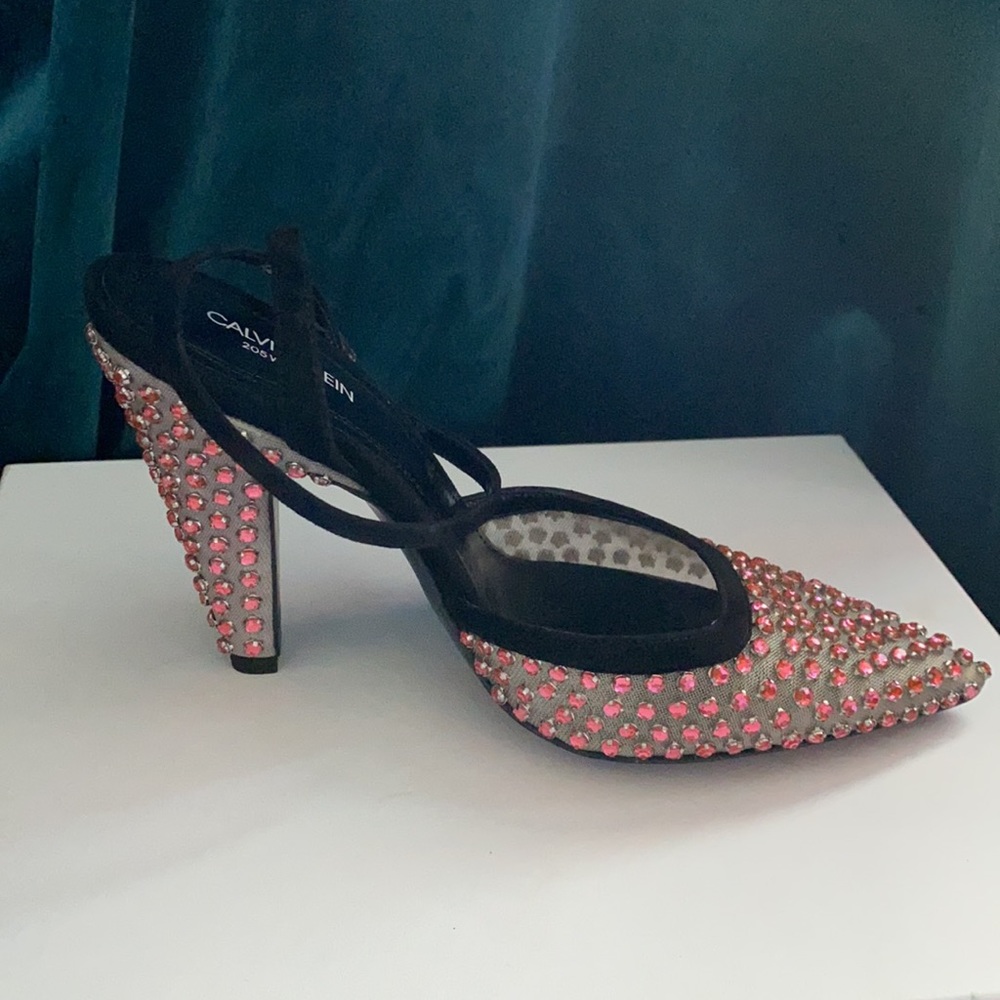 CALVIN KLEIN 205W39 NYC Kaileah Crystal Pumps with Sequin Socks in Pink Natural